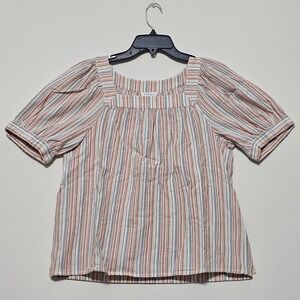 Westbound Women's Top Blouse Small Short Sleeve Multicolor Stripes Square Neck